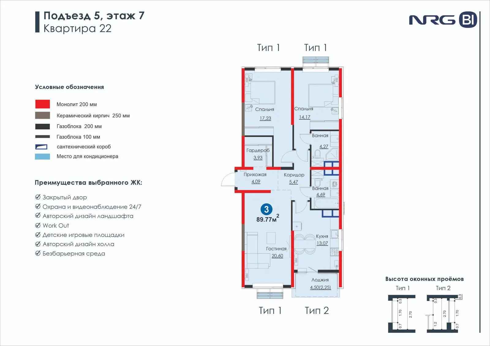3-комнатная квартира, 89.8 м² — планировка