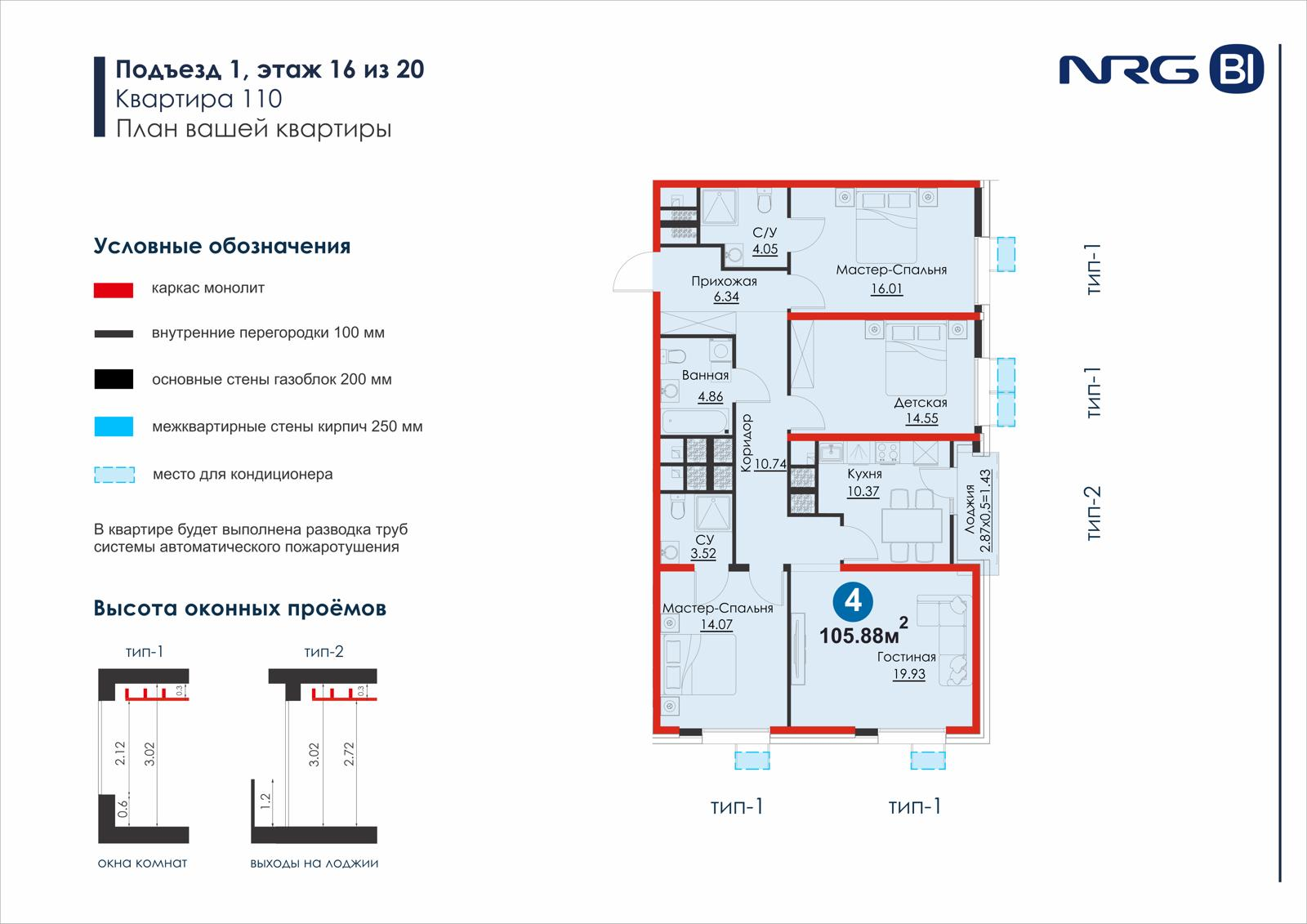 4-комнатная квартира, 110.2 м² — планировка
