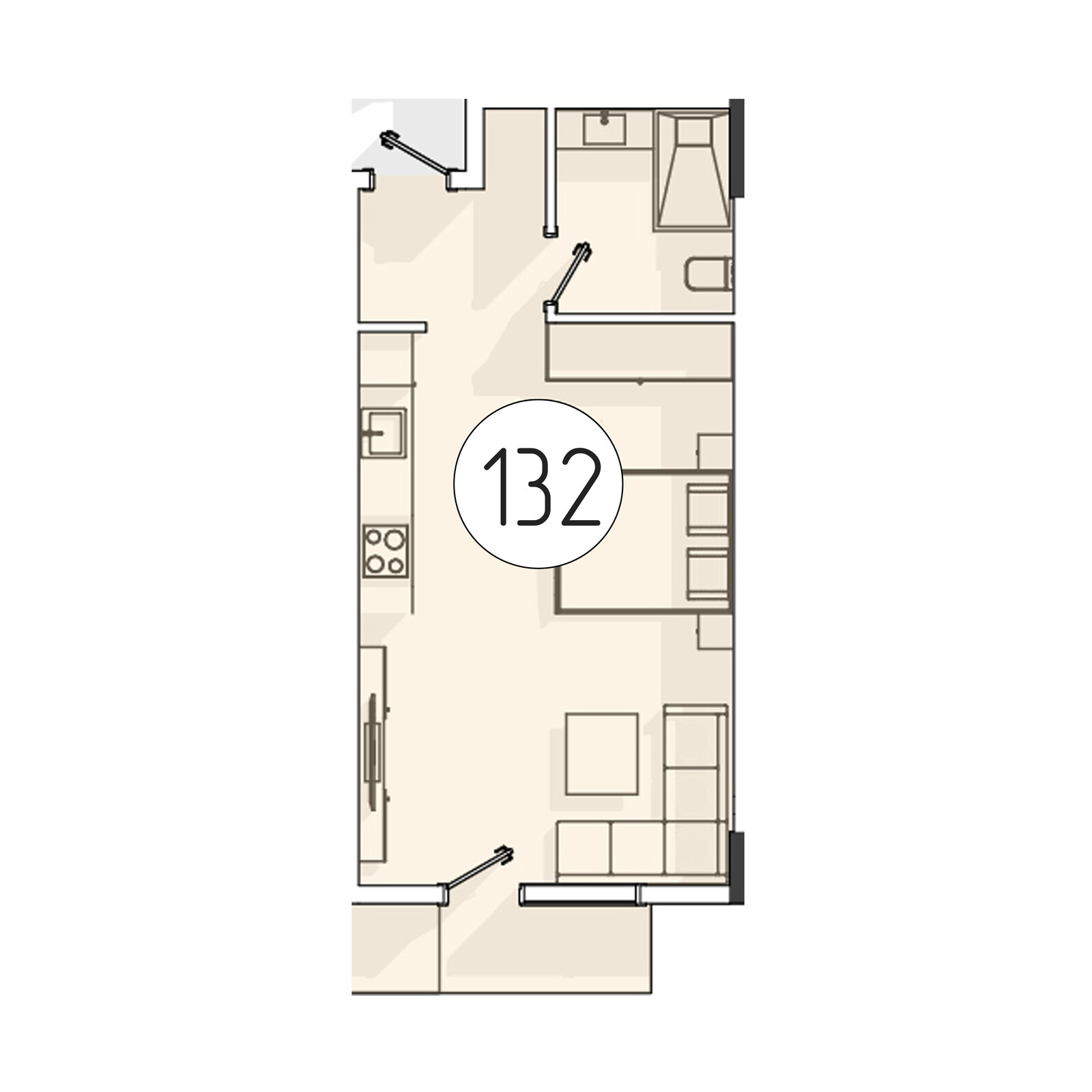 1 xonali kvartira, 37 m² — rejasi
