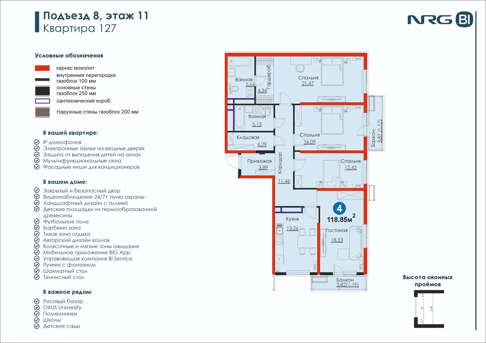 4 xonali kvartira, 118.9 m² — rejasi