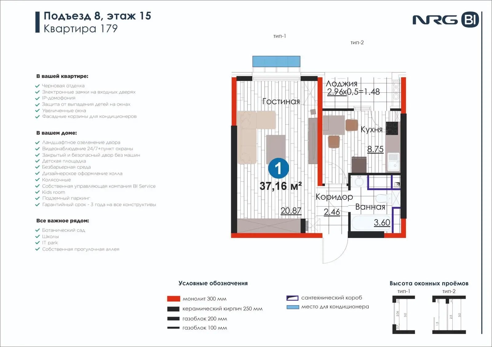 1-комнатная квартира, 37.2 м² — планировка