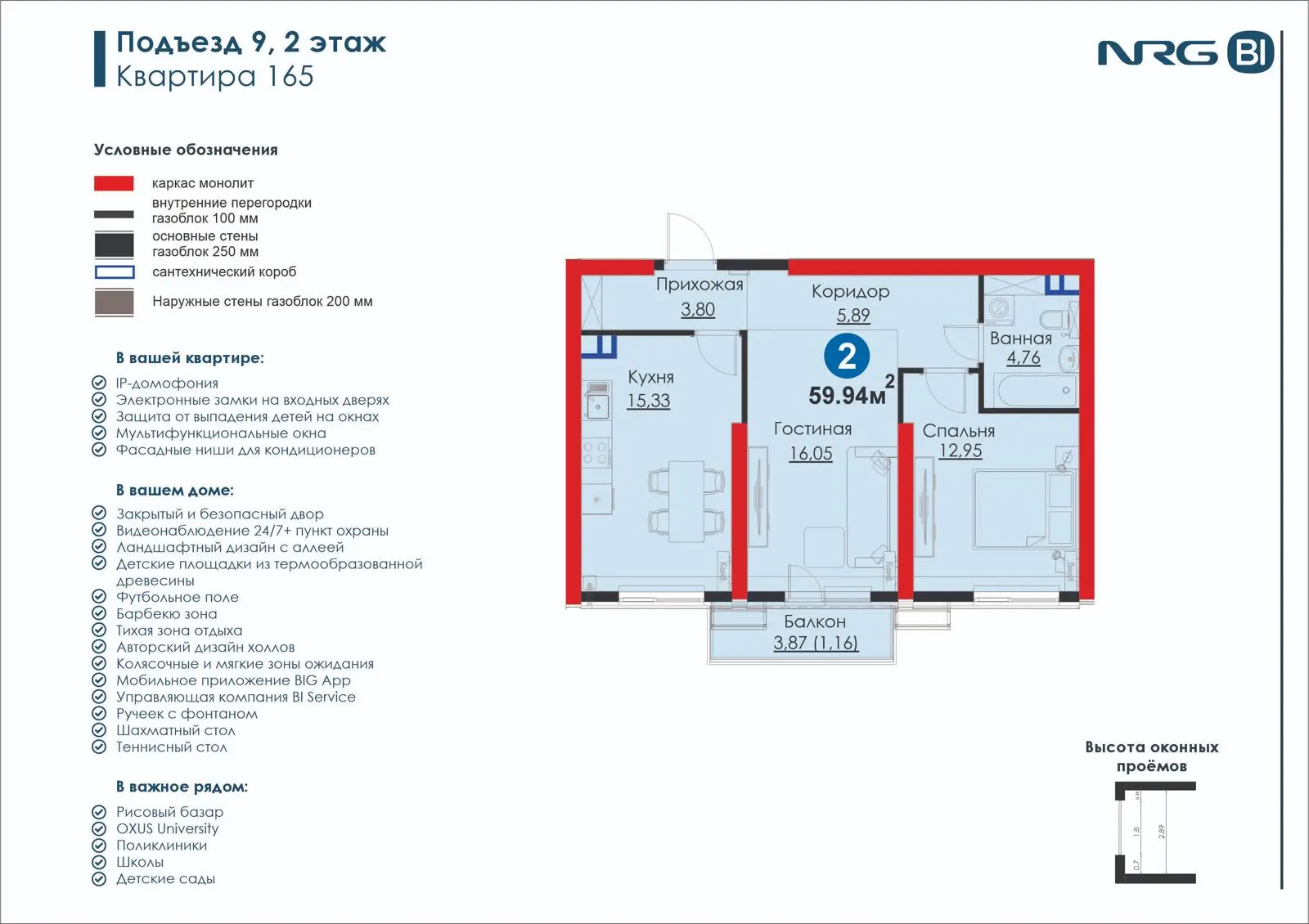 2-комнатная квартира, 59.9 м² — планировка