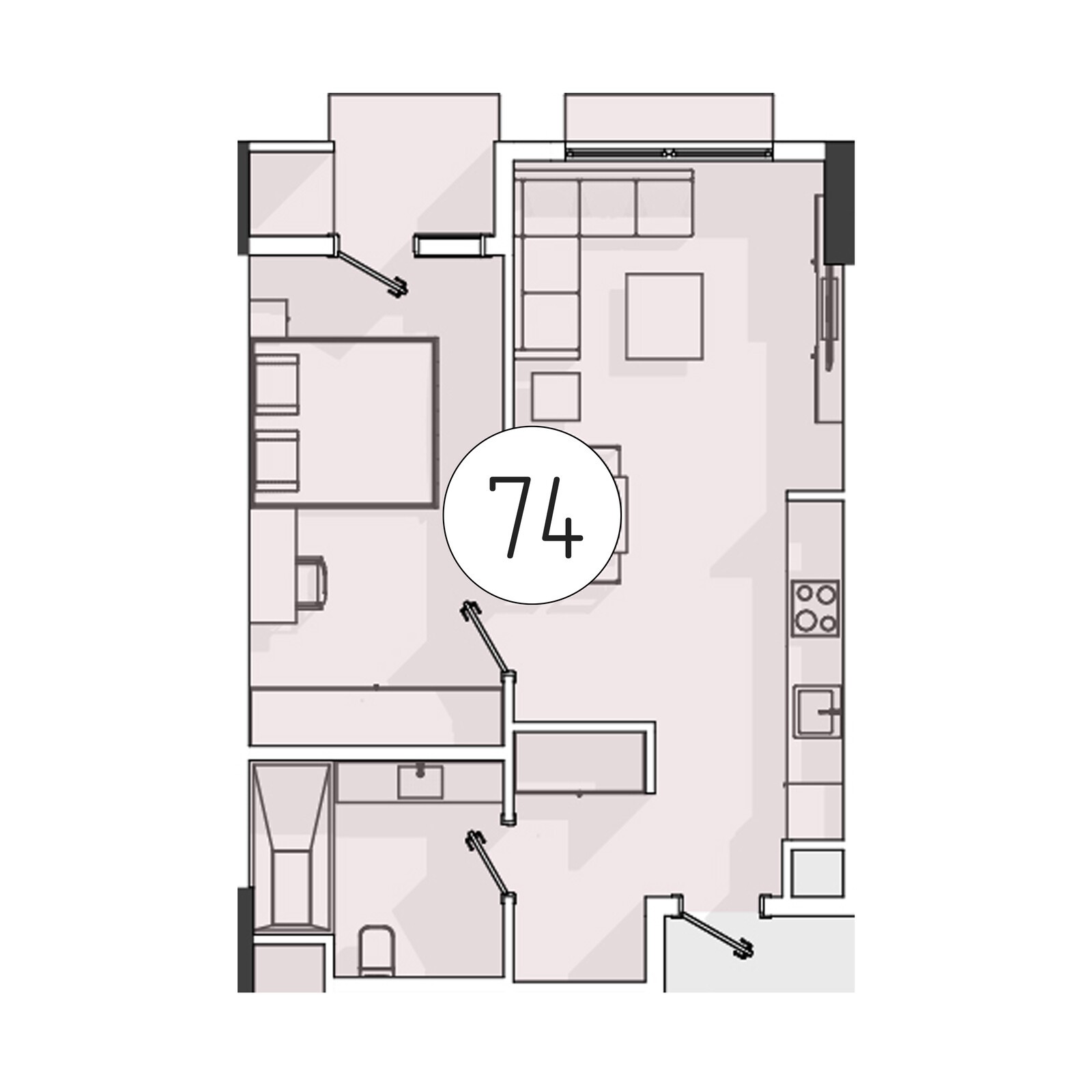 2-комнатная квартира, 49.5 м² — планировка