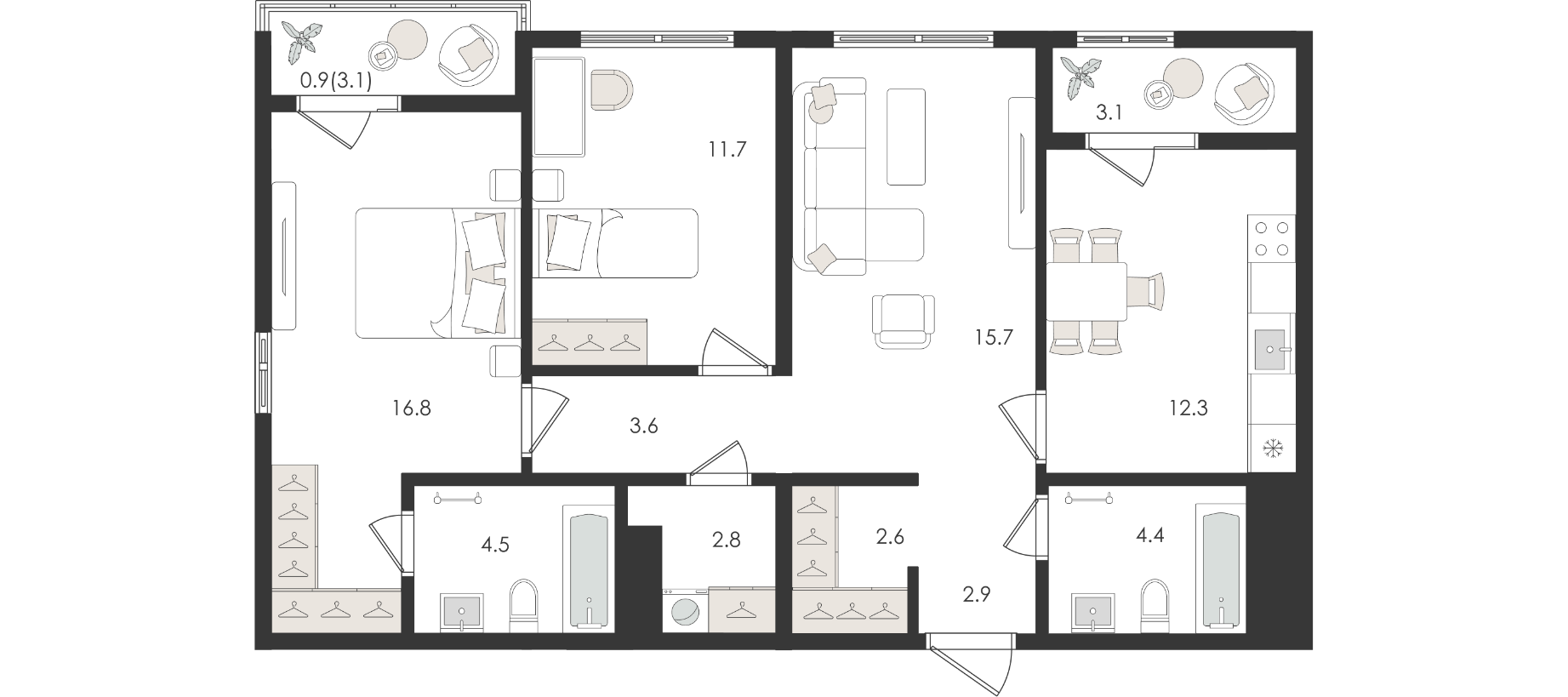 3 xonali kvartira, 81.2 m² — rejasi