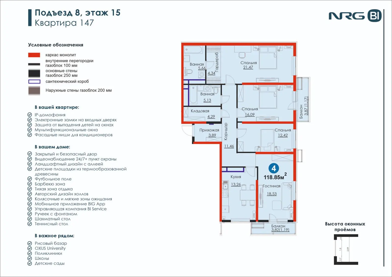 4 xonali kvartira, 118.9 m² — rejasi