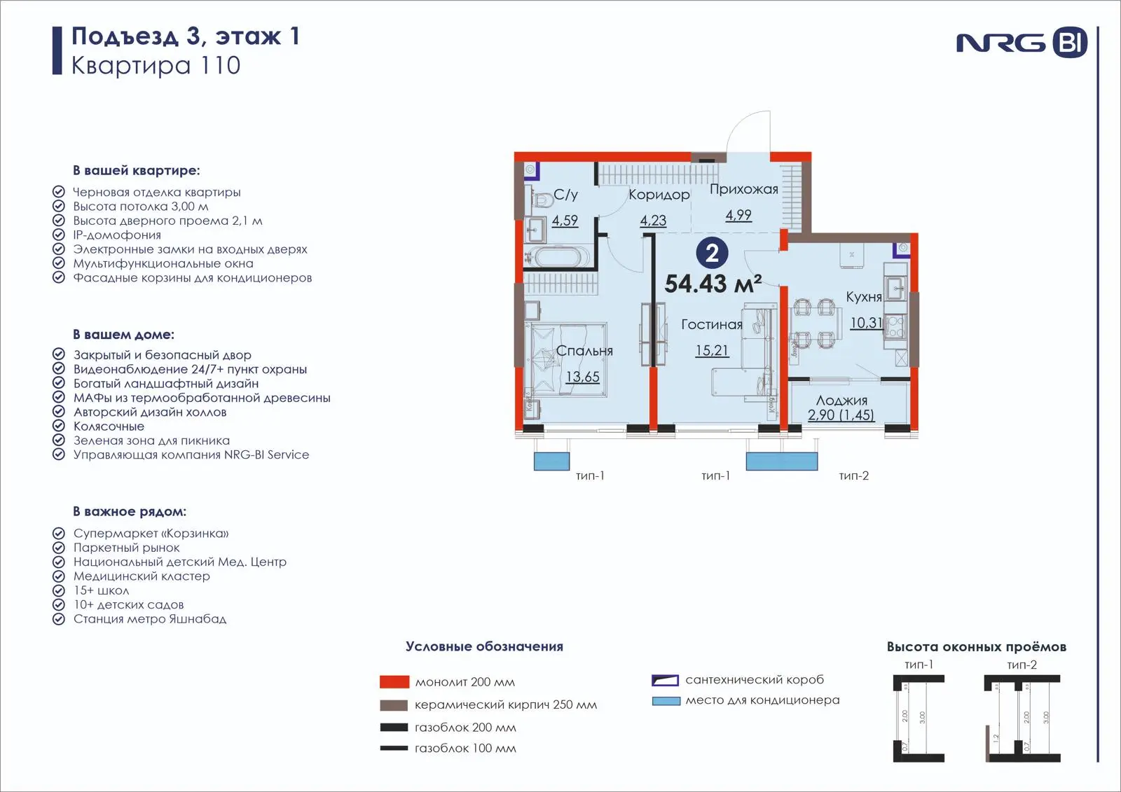 2-комнатная квартира, 54.4 м² — планировка