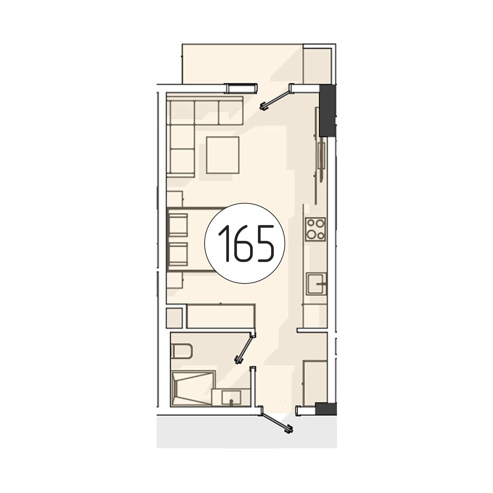 1-комнатная квартира, 32.6 м² — планировка