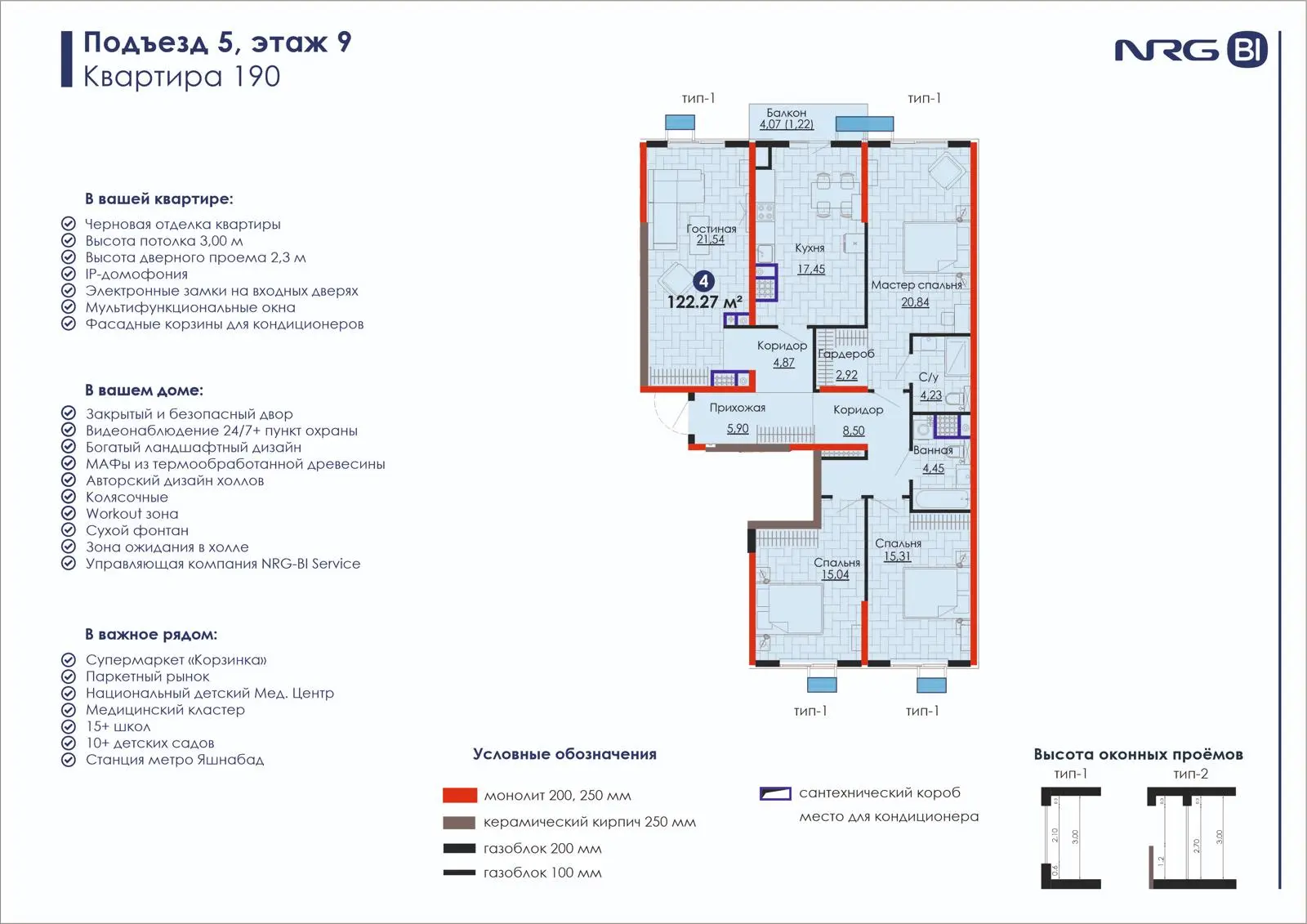 4-комнатная квартира, 122.3 м² — планировка