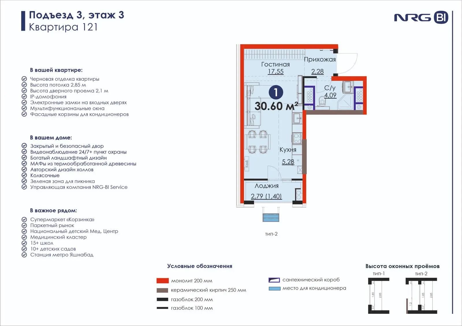 1-комнатная квартира, 30.6 м² — планировка