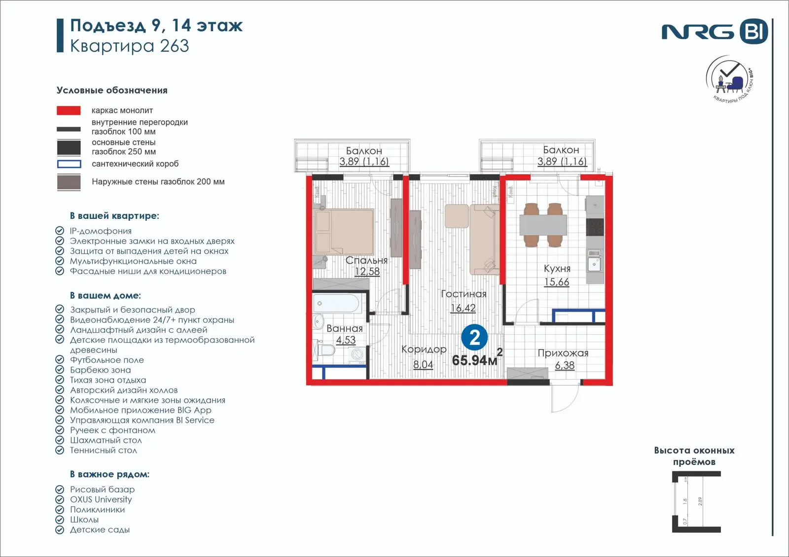 2-комнатная квартира, 65.9 м² — планировка