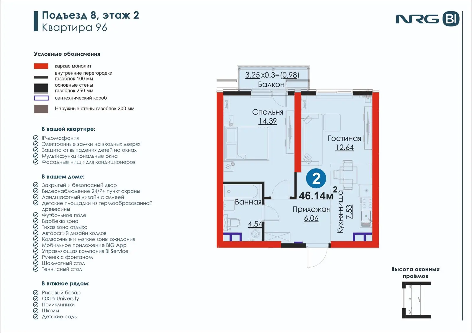 2-комнатная квартира, 46.1 м² — планировка