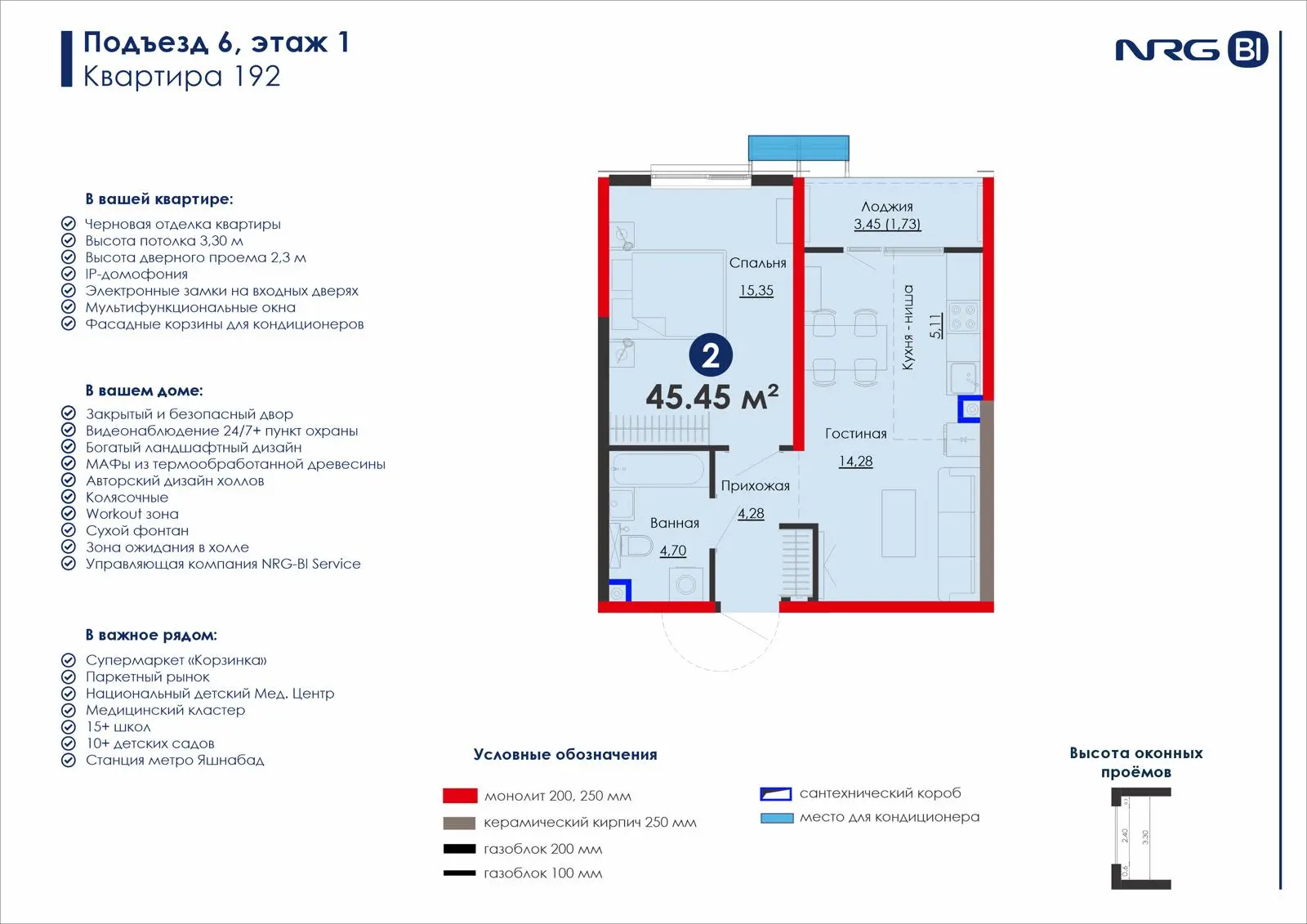 2-комнатная квартира, 45.5 м² — планировка