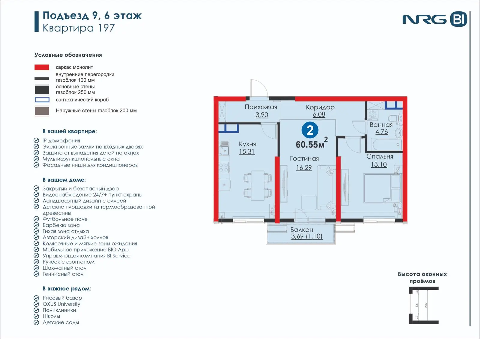 2-комнатная квартира, 60.6 м² — планировка