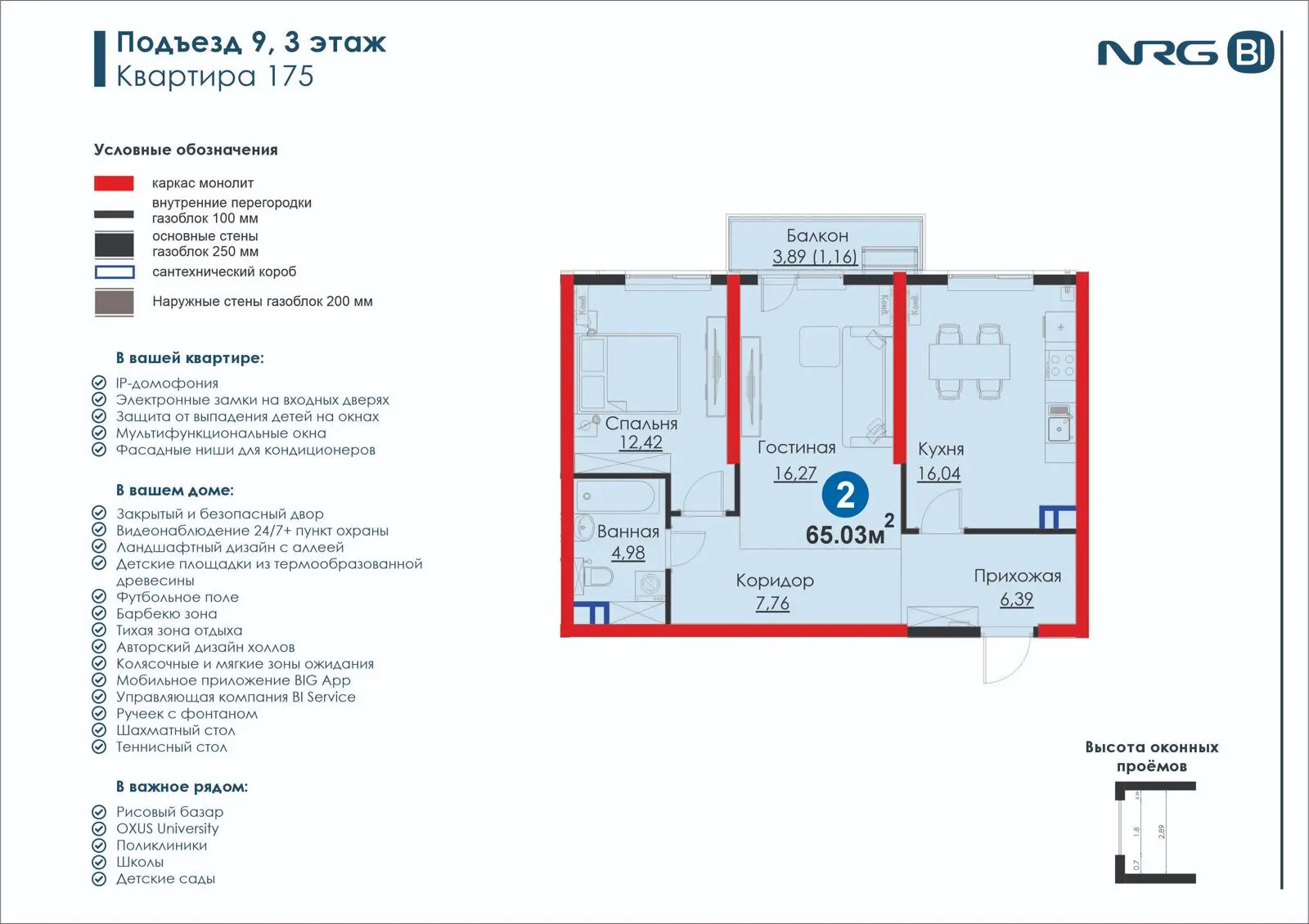 2-комнатная квартира, 65 м² — планировка