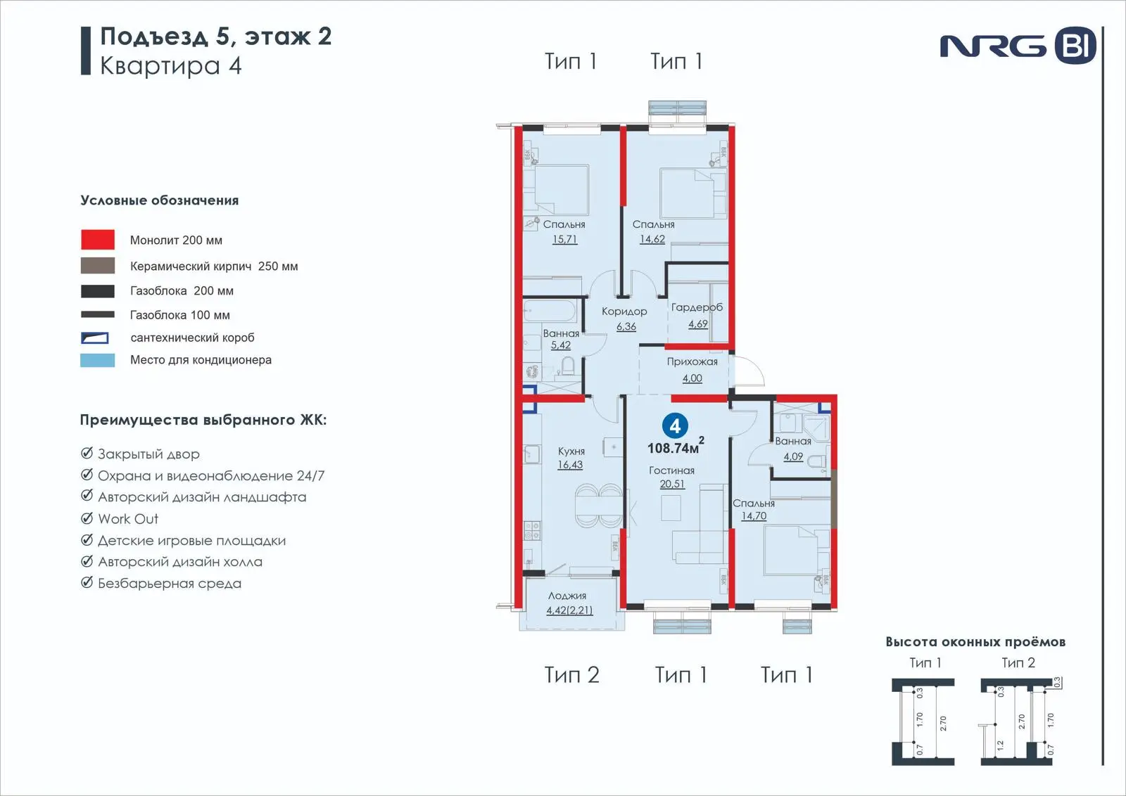 4-комнатная квартира, 108.7 м² — планировка