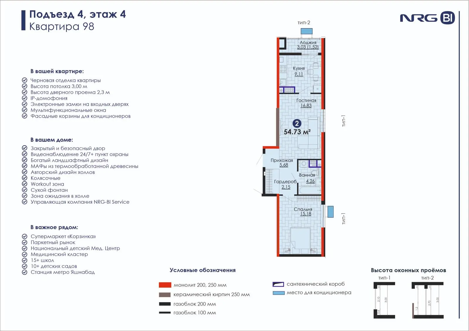 2-комнатная квартира, 54.7 м² — планировка