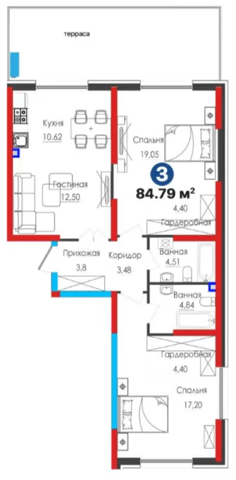3-xonali 84.79 m²