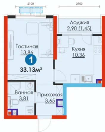 1-xonali 33.13 m²